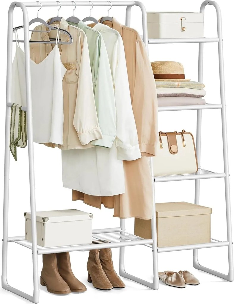 SONGMICS Stojan na oblečenie s tyčou a 5 policami na uloženie 40×101×153 cm, biely