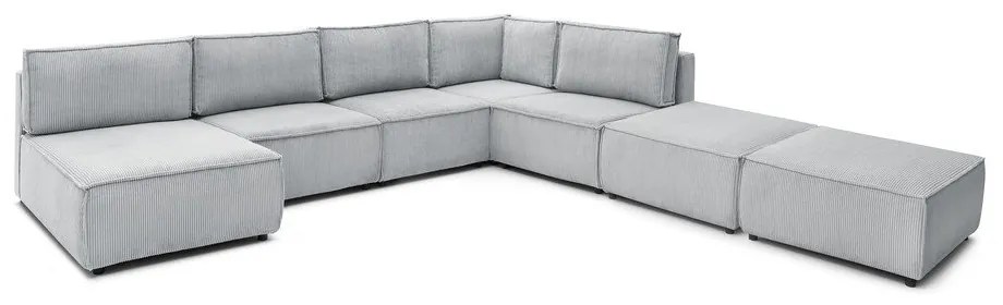 Svetlosivá menčestrová rohová pohovka (do tvaru "U"/variabilná) Nihad modular – Bobochic Paris