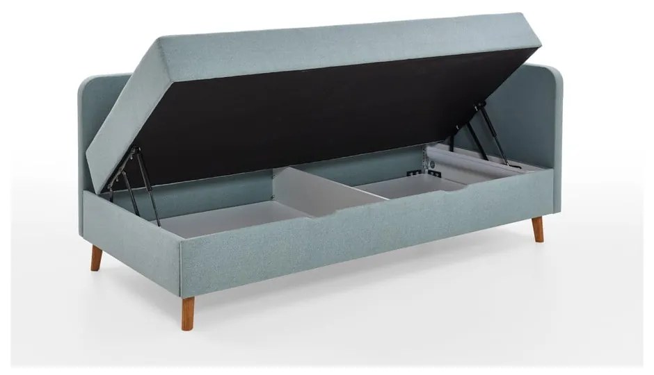 Svetlomodrá čalúnená jednolôžková posteľ s úložným priestorom 90x200 cm Cabana – Meise Möbel