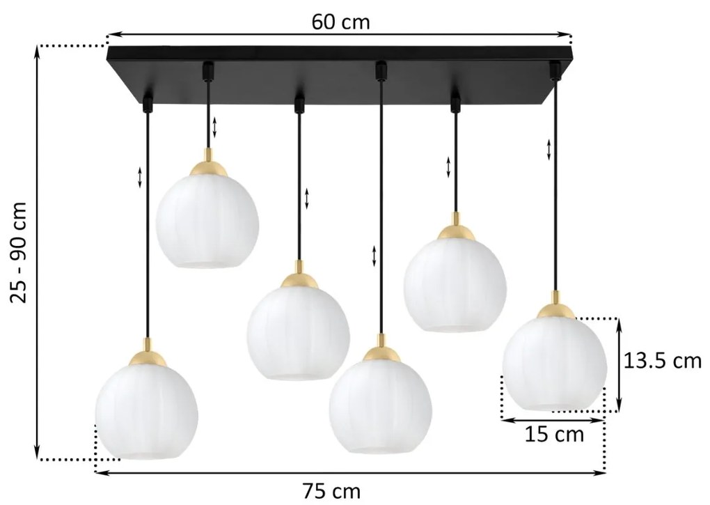 Závesné svietidlo Costa, 6x biele sklenené tienidlo, b/g