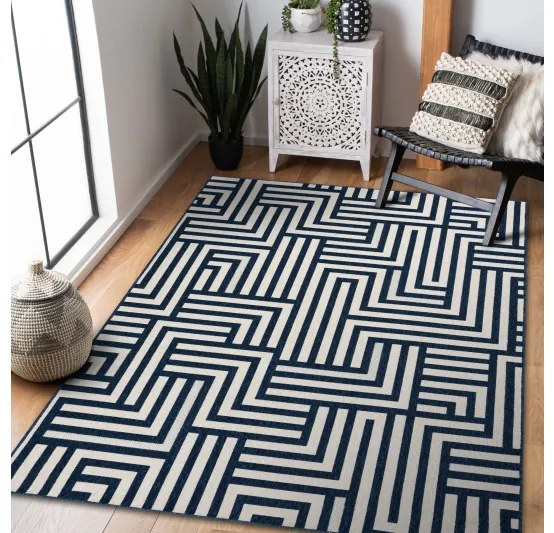 Koberec SPRING 20421994 labyrint Sisalový- krémovo / modrý