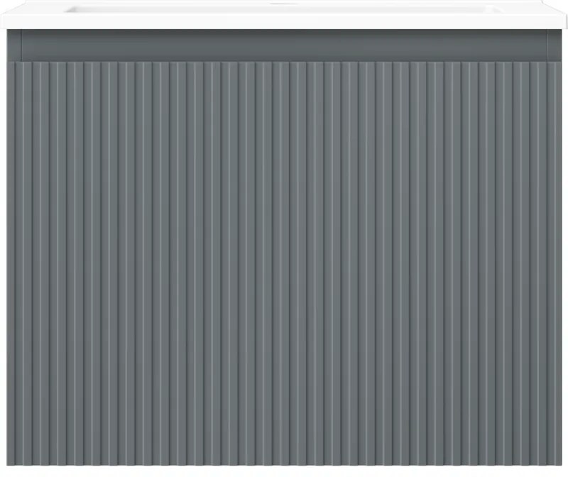 Mexen Rivel, kúpeľňová skrinka 60 cm s umývadlom Otis, 1 zásuvka, drážkovaná, grafitová matná/biela matná, 91A20-06047-1-BF66-W18M01