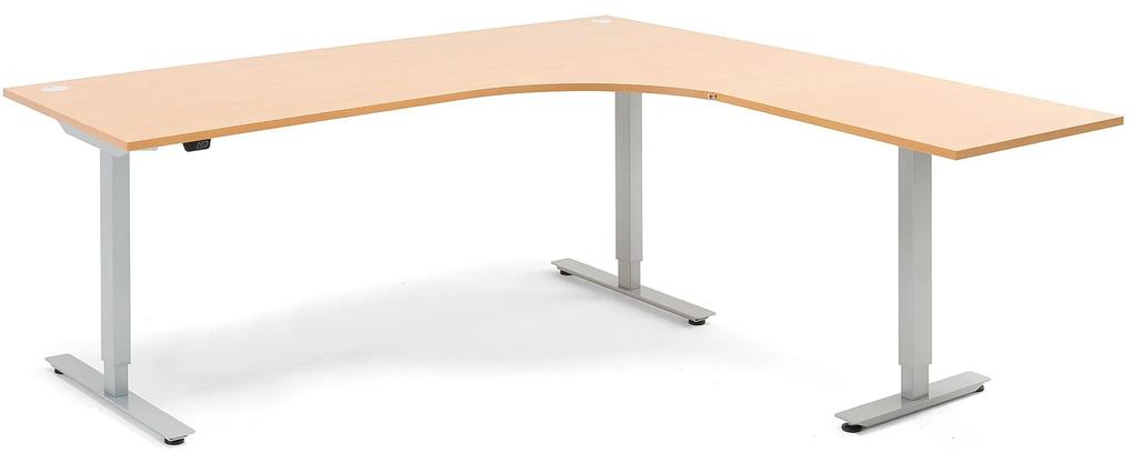 Výškovo nastaviteľný stôl FLEXUS, rohový, 2000x2000 mm, buk