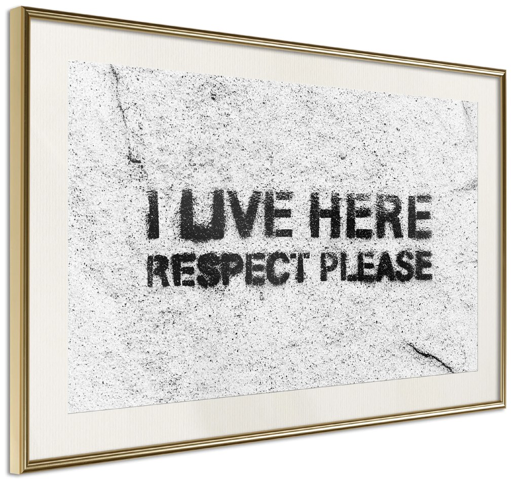 Artgeist Plagát - I Live Here, Respect Please [Poster] Veľkosť: 90x60, Verzia: Čierny rám s passe-partout