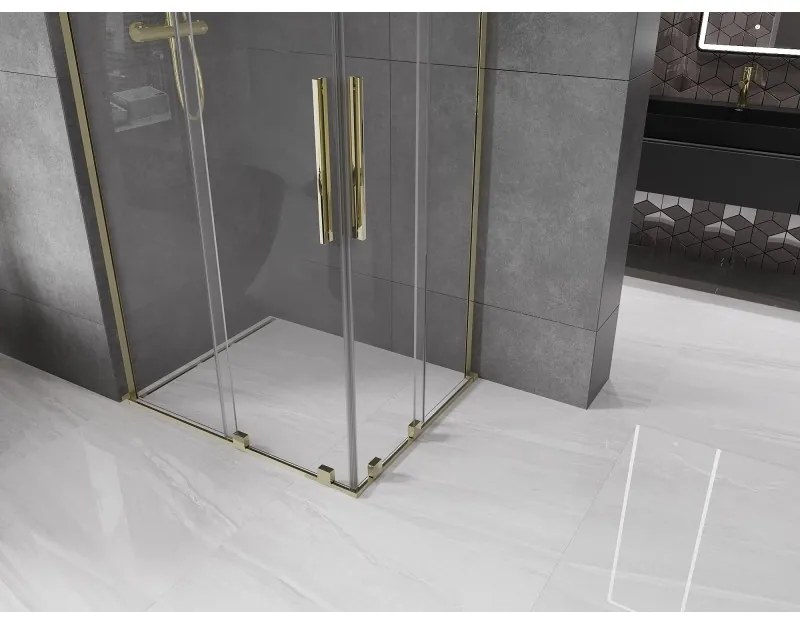 Mexen Velar L Duo, sprchový kút s posuvnými dverami 90 x 80 cm, 8mm číre sklo, zlatá lesklá, 871-090-080-02-03-50