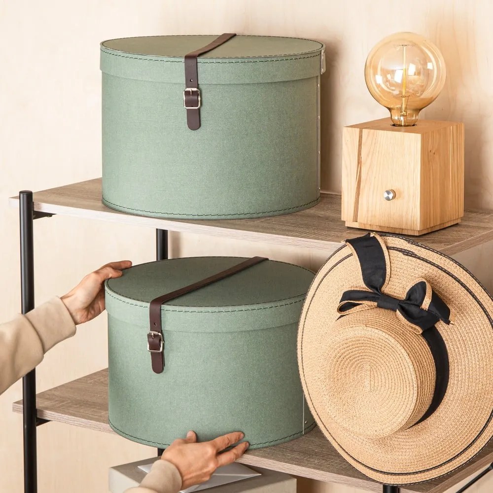 Zelenomodré kartónové úložné boxy v súprave 2 ks s vekom ø 37,5x25,5 cm Rut Canvas Paper Laminate – Bigso