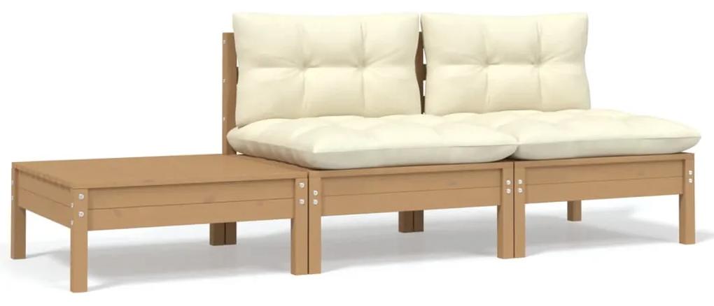 vidaXL 3-dielny záhradný sedací set a krémové podložky borovicové drevo