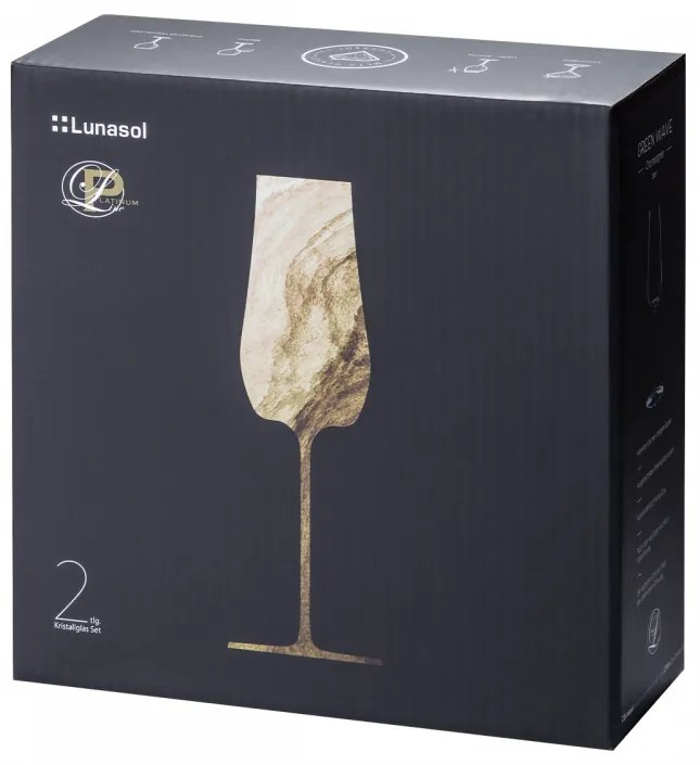 Lunasol - Poháre na šampanské Sparkle 220 ml set 2 ks – Green Wave Platinum Line (322633)