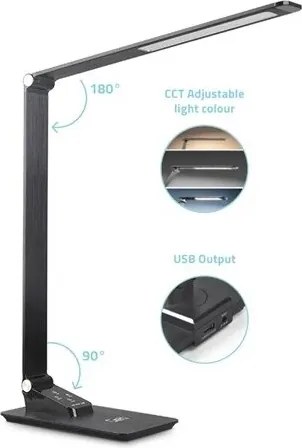 LED Stmievateľná stolná lampa s USB LED/7W/230V 3000K/4000K/5500K čierna