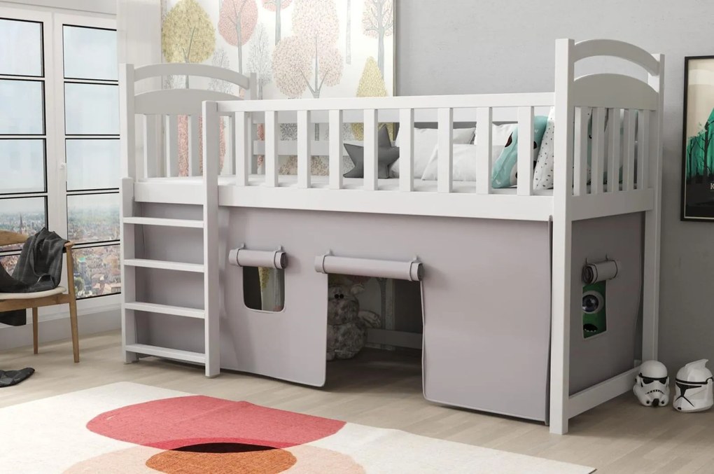 Detská vyvýšená posteľ z masívu borovice ARANKA - 200x90 cm - biela