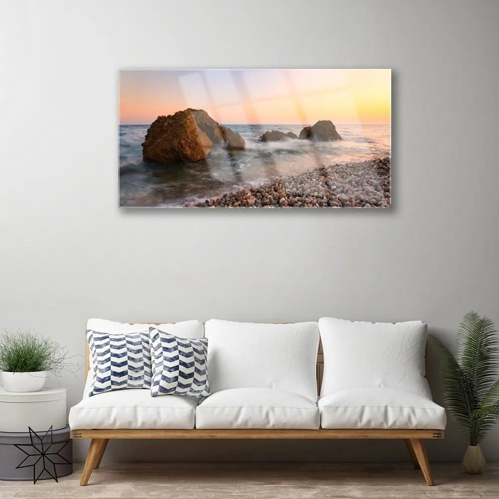 Skleneny obraz Pobrežie more vlny skaly 140x70 cm