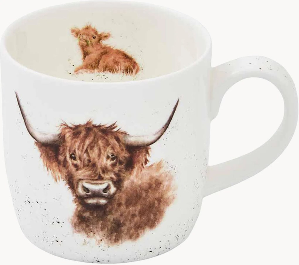 Ručne maľovaný hrnček z jemného kostného porcelánu Highland Cow