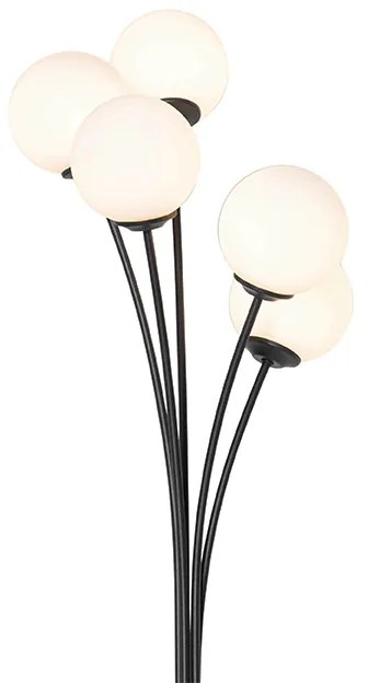 Moderná stojaca lampa čierna s opálovým sklom 5-svetlo - Atény