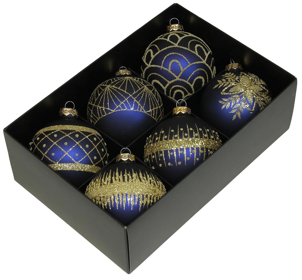 Kolekcia sklenených gúľ vo farbe nočná modrá Variant: srdiečka, Ø:4cm, 12ks
