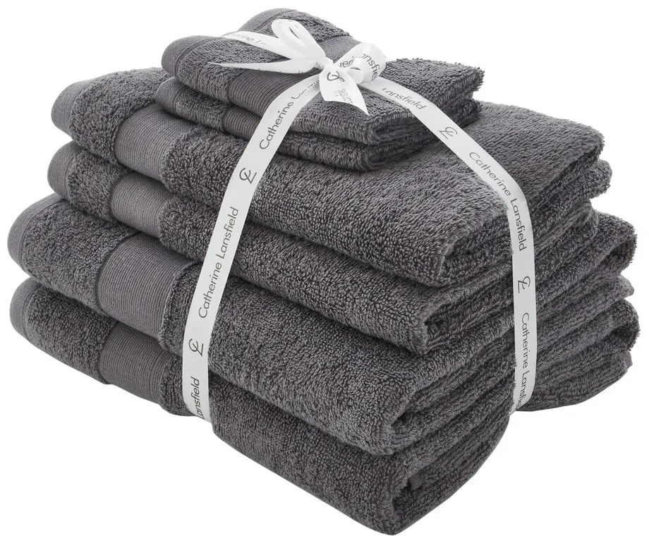 Tmavosivé froté bavlnené uteráky a osušky v súprave 6 ks Anti–Bacterial – Catherine Lansfield
