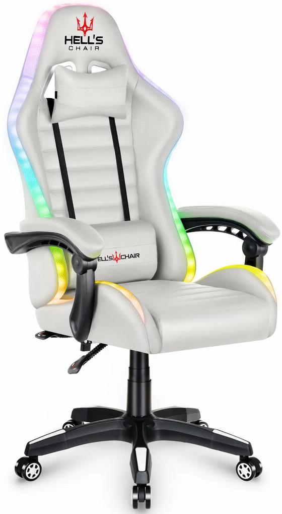 1003 Herná stolička biela LED RGB podsvietenie