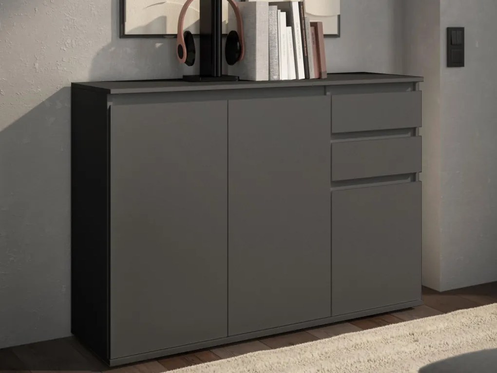 Komoda s 2 šuplíkmi Brest, 119 cm, antracitová