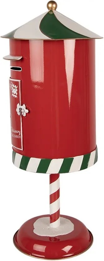 Červená kovová dekorácia poštová schránka Santa - Ø 24*58 cm
