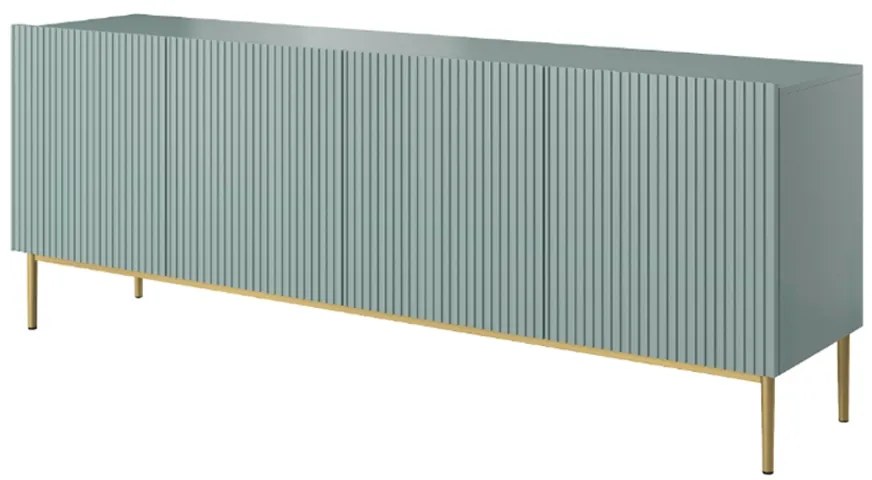 Komoda Nicole 200 cm - šalviová MDF / zlaté nožičky