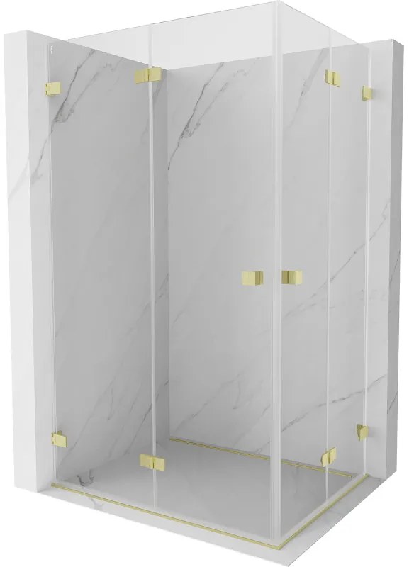 Mexen Lunar-F Duo, skladací sprchový kút 90 x 70 cm, 8mm číre sklo, zlatý matný profil, 836-090L-070P-55-00