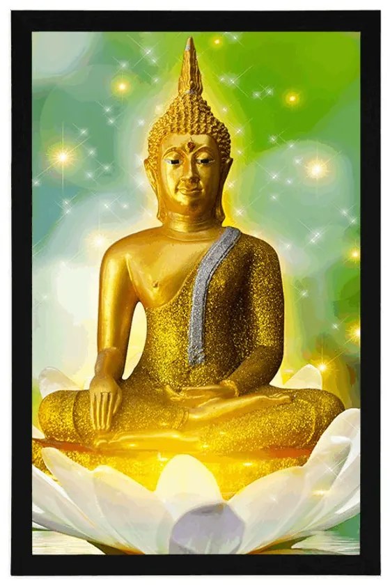 Plagát zlatý Budha na lotosovom kvete - 60x90 silver