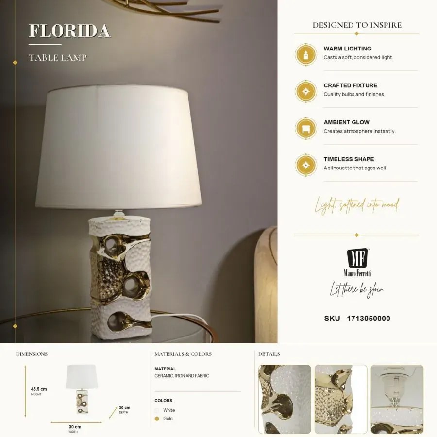Stolná lampa Florida 43,5 cm bielo-zlatá