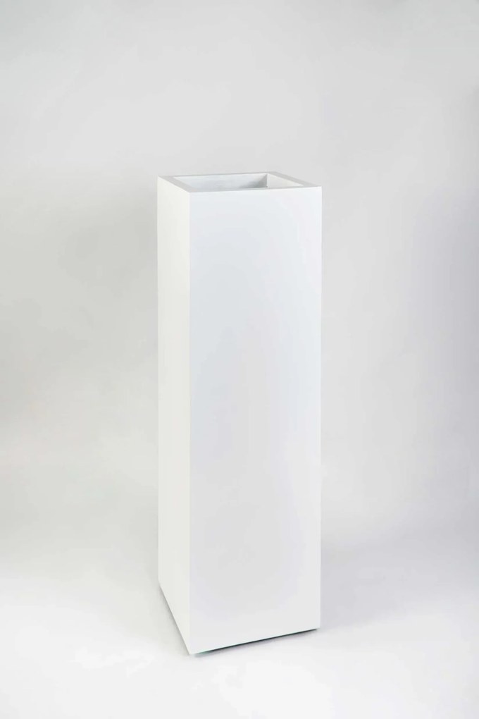 Hranatý kvetináč BLOCK, výška 100 cm, materiál MDF, biely mat