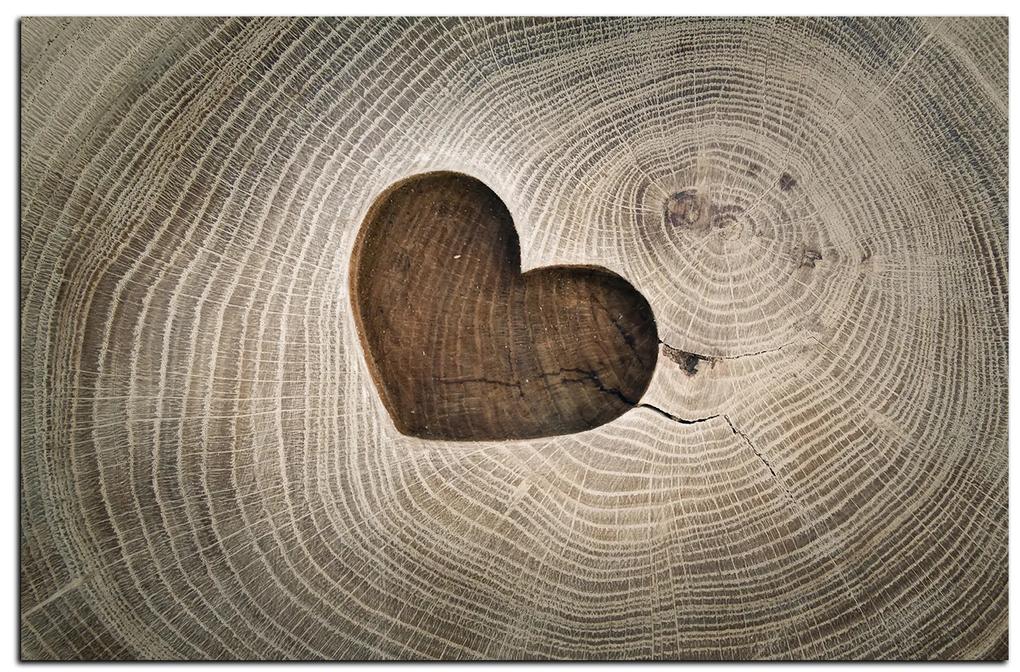 Obraz na plátne - Srdce na drevenom pozadí 1207A (100x70 cm)