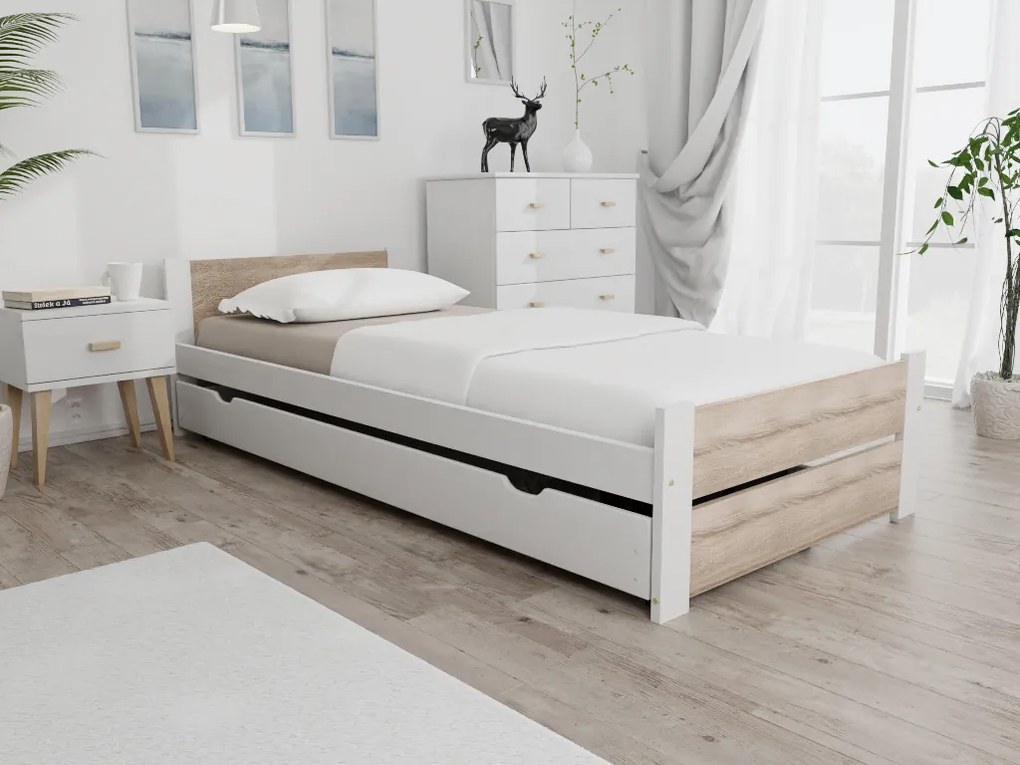 Posteľ IKAROS DOUBLE 90 x 200 cm, biela/dub sonoma Rošt: S latkovým roštom, Matrac: Matrac COCO MAXI 20 cm