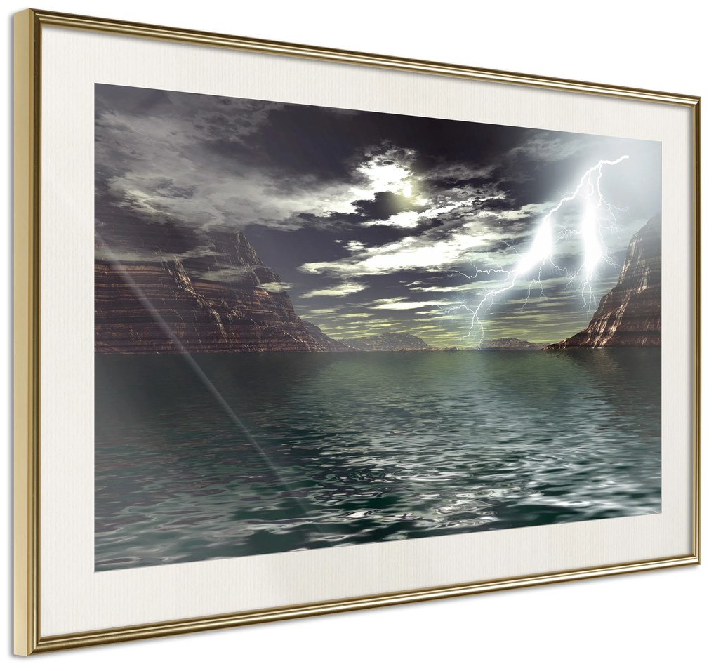 Artgeist Plagát - Storm on the Lake [Poster] Veľkosť: 30x20, Verzia: Čierny rám s passe-partout