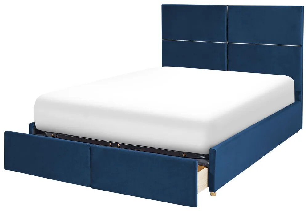 Manželská posteľ 140 cm Vissarion (modrá) (s roštom a úložným priestorom). Vlastná spoľahlivá doprava až k Vám domov. 1076391