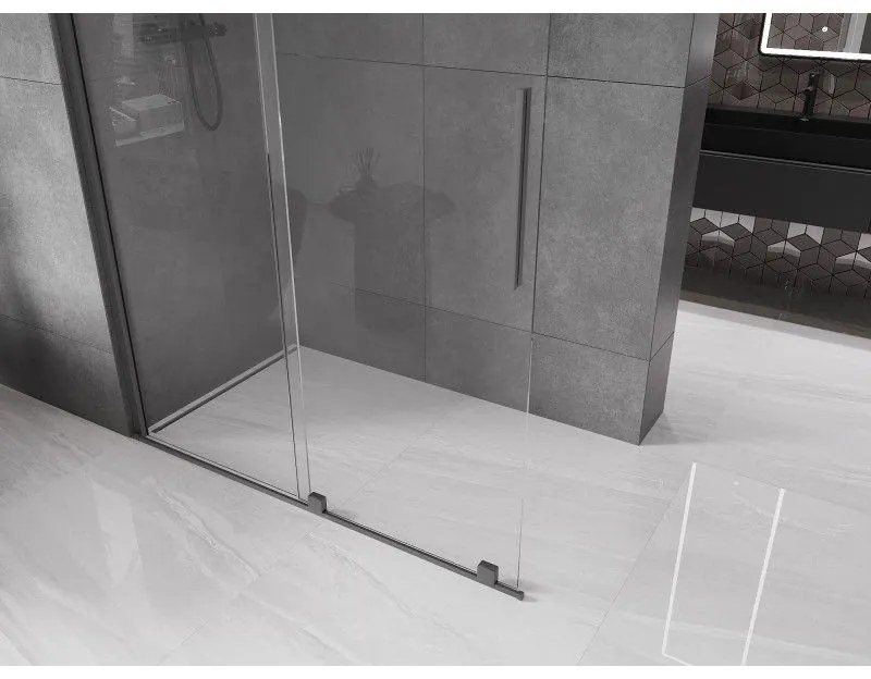 Mexen Velar, sprchová zástena s posuvnými dverami Walk-in 160 x 200 cm, 8mm číre sklo, brúsený grafit, 871-160-000-03-95