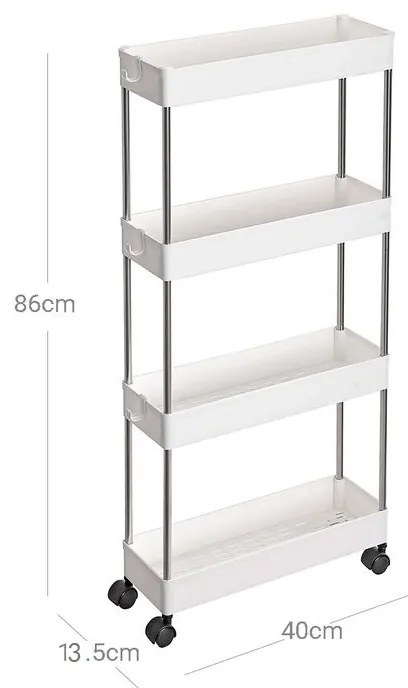 SongmicsHome Regál na kolieskach SLIM, 4 úrovne, 13,5x40x86cm, biela