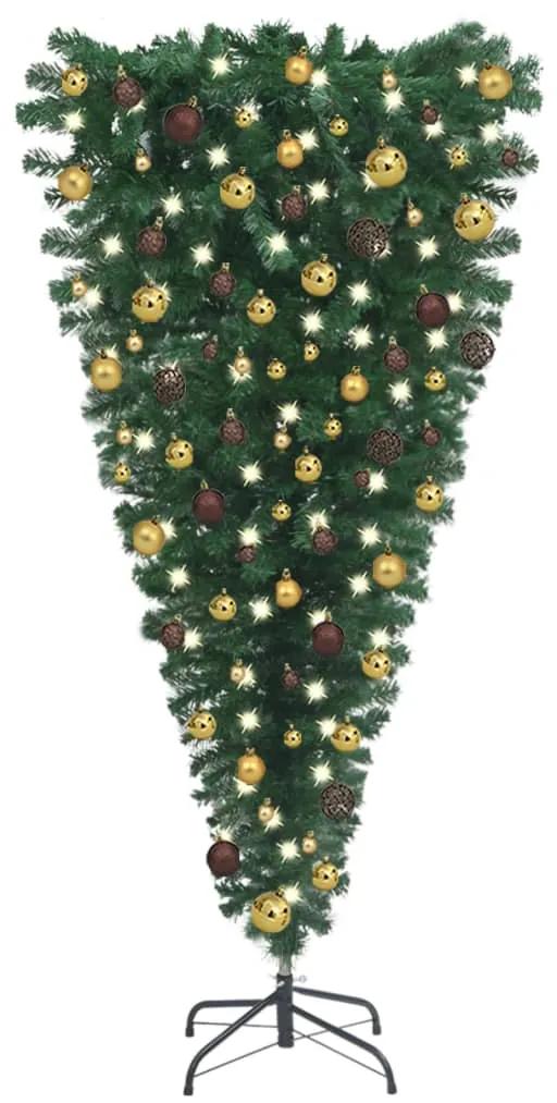 Obrátený umelý vianočný stromček s LED a súpravou gulí 240 cm 3078018