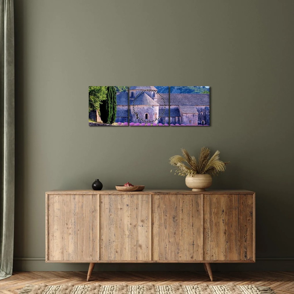 Obraz - Levanduľové pole (s hodinami) (90x30 cm)