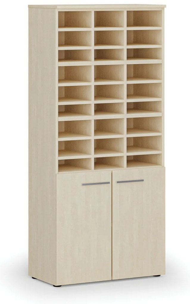 Triediaci regál s dverami PRIMO WOOD, 800 x 420 x 1781 mm, 27 priehradok, breza