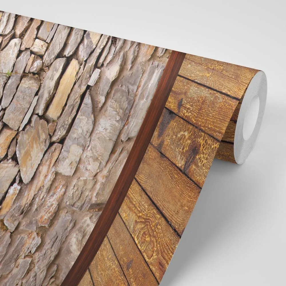 Tapeta kamenná stena pokrytá brečtanom