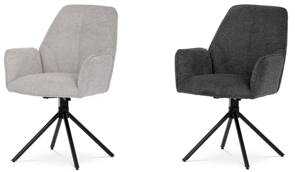 Autronic - Jídelní židle v šedé látce s područkami, otočná s vratným mechanismem - funkce reset, kovové podnoží v černé barvě - HC-522 GREY2 AKCE