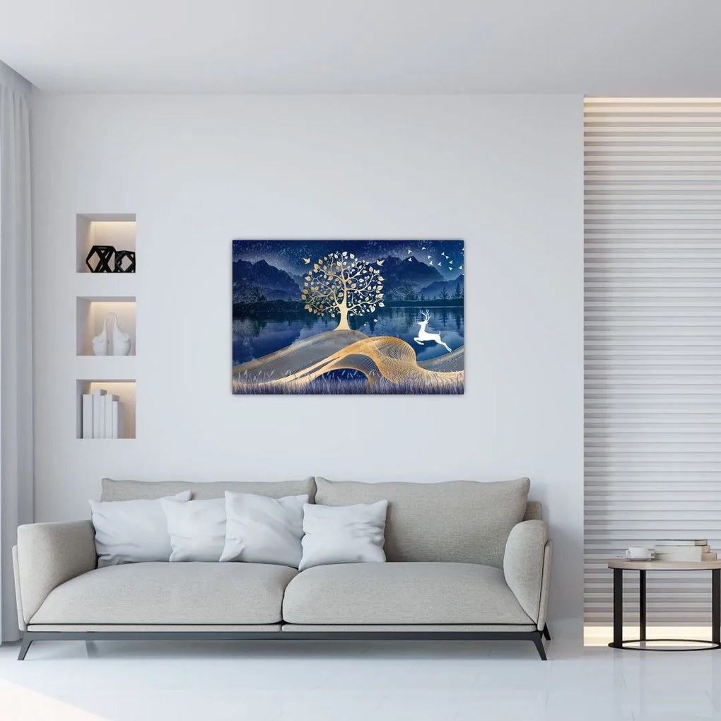Obraz jeleňov pri splne (90x60 cm)