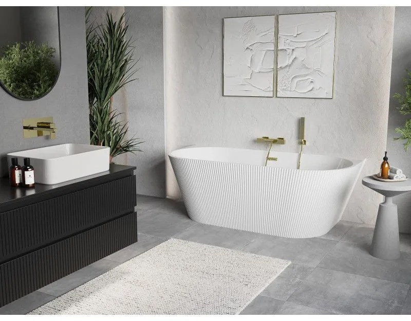 Mexen Oris, voľne stojaca ryhovaná vaňa 170 x 80 cm, biela lesklá, zlatý matný prepad, 52871708000-55