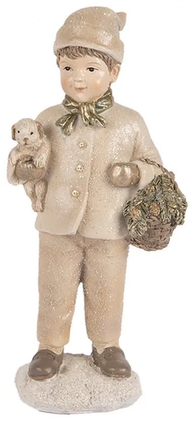 Béžová dekorácia chlapec so psíkom a košíčkom - 9*7*18 cm