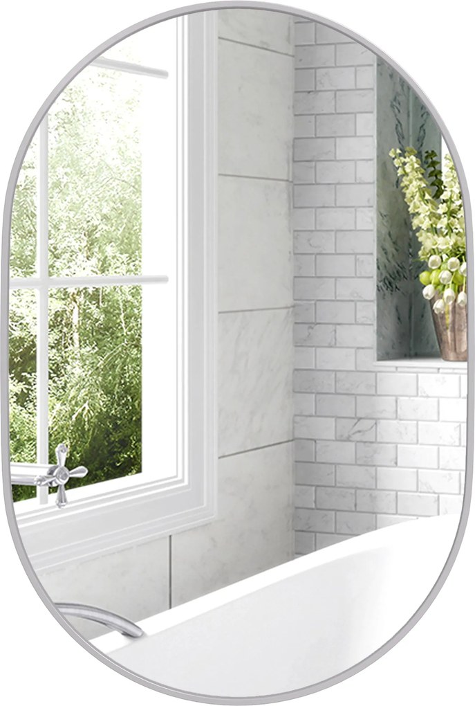 HOMCOM Oválny zrkadlo do kúpeľne 60x90 cm s hliníkovým rámom Dekoratívne nástenné zrkadlo Horizontálne alebo Vertikálne do obývacej izby, predsiene, c