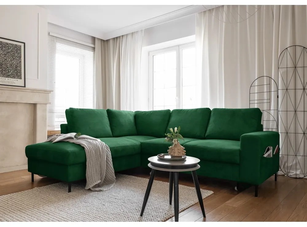 Tmavozelená menčestrová rozkladacia rohová pohovka (ľavý roh) Lofty Lilly – Miuform