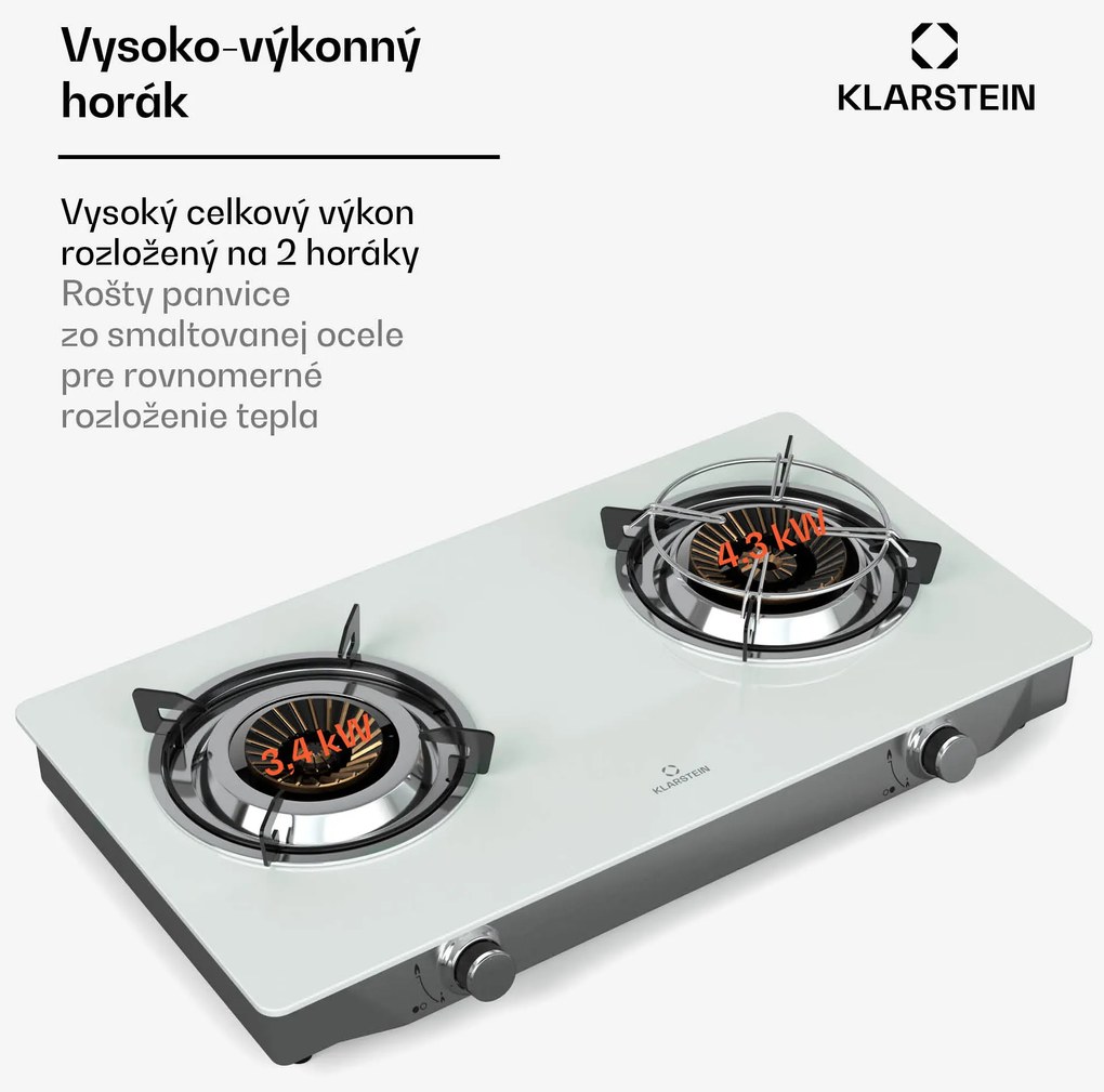Klarstein Barzona kempingový varič, 2 horáky, 3,4 kW & 4,3 kW, plynová dvojplatnička, nehrdzavejúca oceľ, mobilná