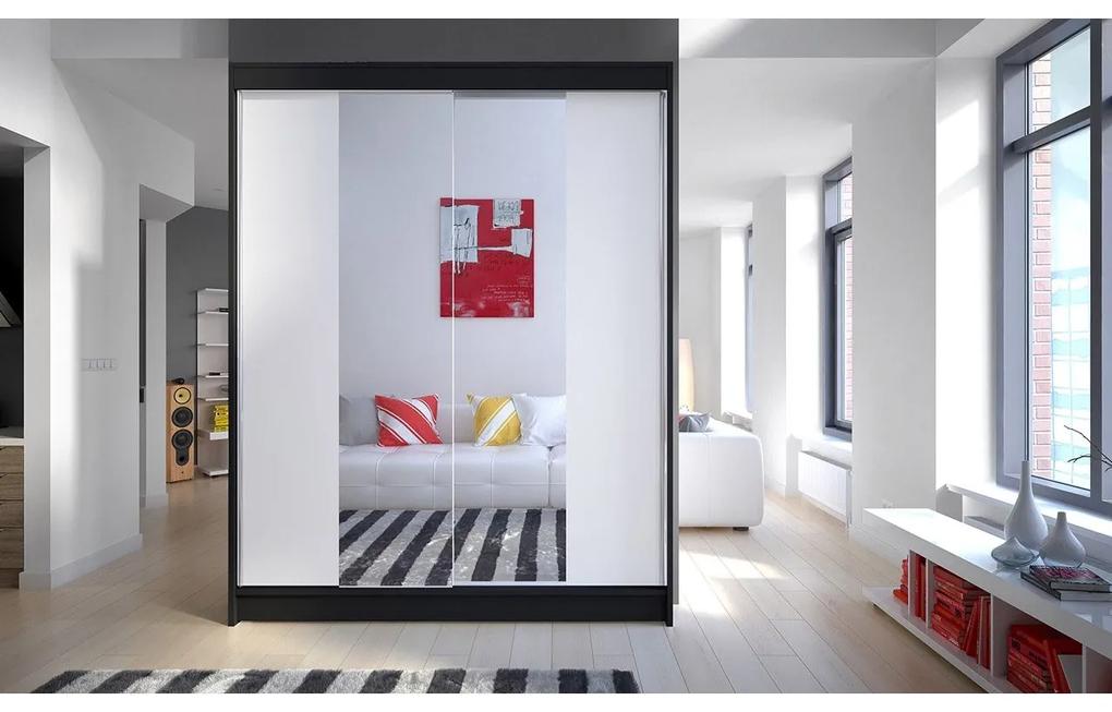 Skriňa s posuvnými dverami Belgia II, Farby: biela / sonoma + zrkadlo, Osvetlenie: osvetlenie LED RGB - farebné