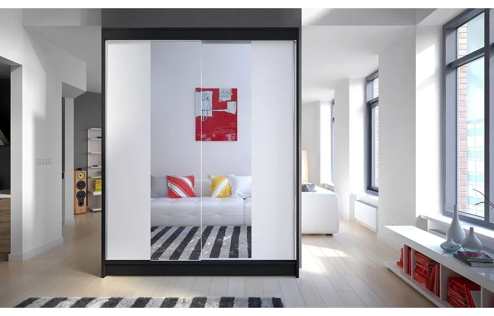 Skriňa s posuvnými dverami Belgia II, Farby: kašmír /kašmír + zrkadlo, Osvetlenie: osvetlenie LED RGB - farebné