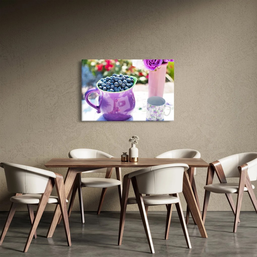 Obraz - čučoriedky v hrnčeku (90x60 cm)