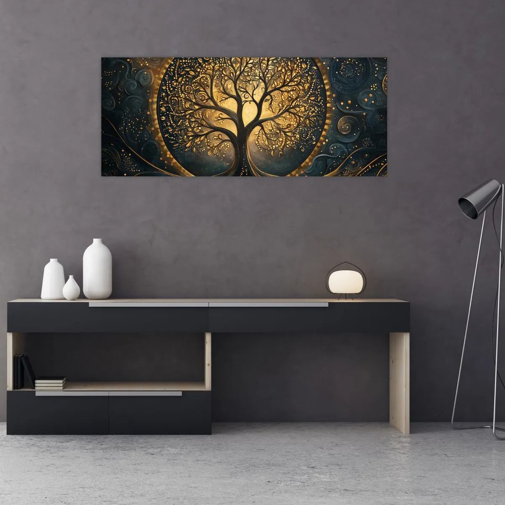 Obraz – Strom so zlatou aurou (120x50 cm)