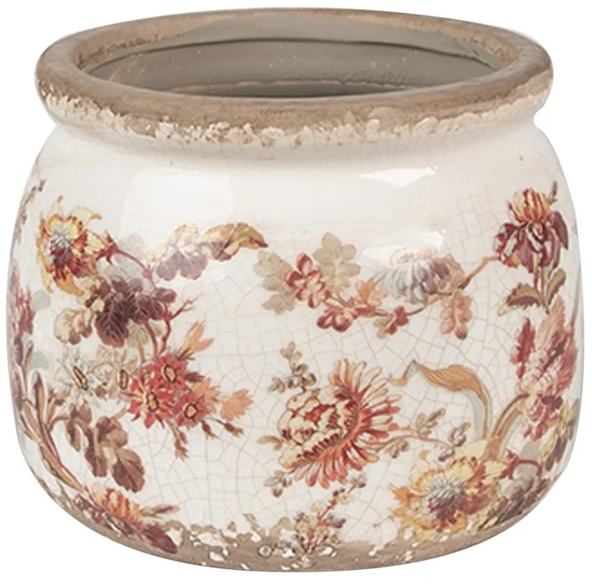 Béžový keramický obal na kvetináč s kvetmi Flovia M - Ø 12*10 cm