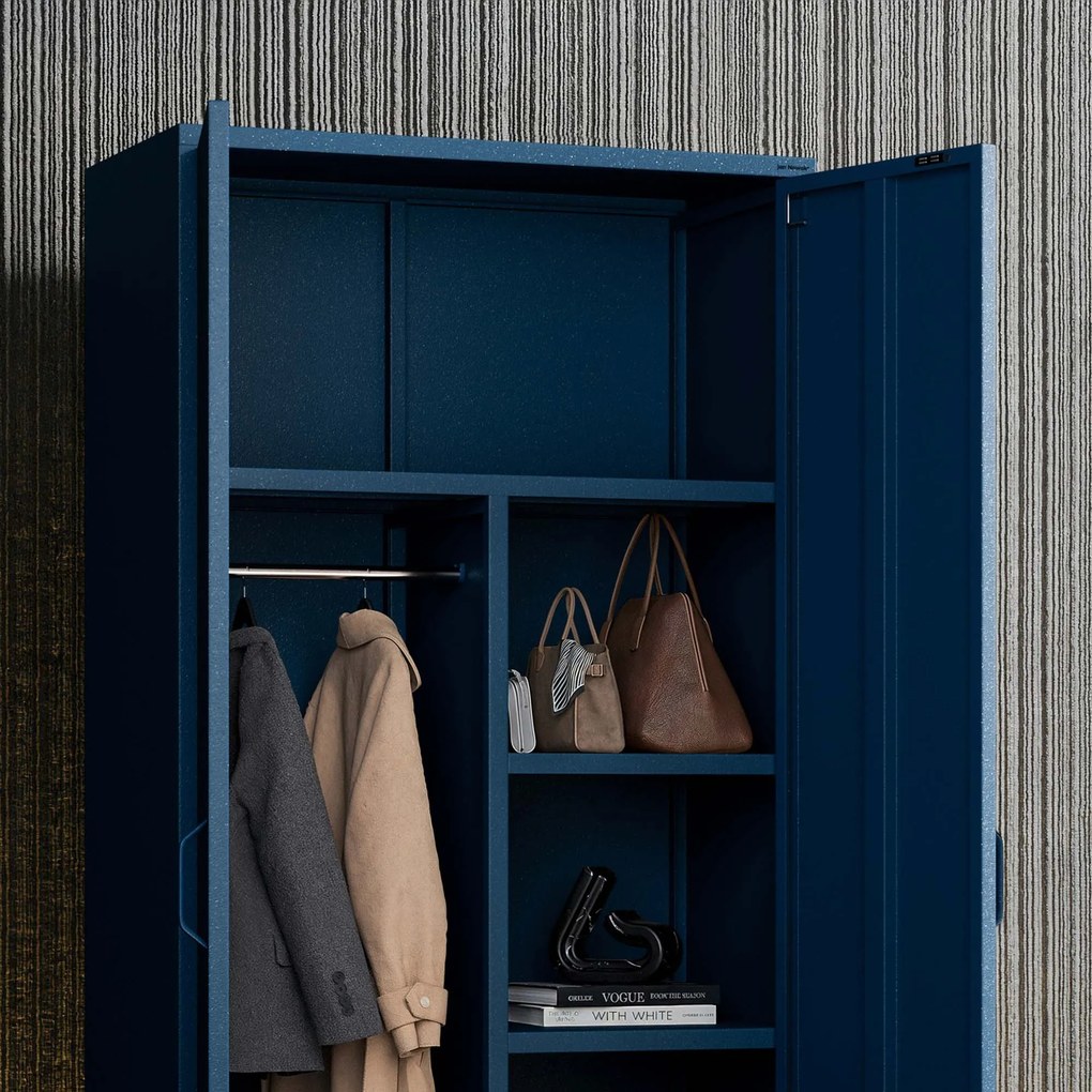 Šatníková skriňa kovová loftová na nožičkách tmavomodrá, 800x1850x450 mm: FLAVIO Modern